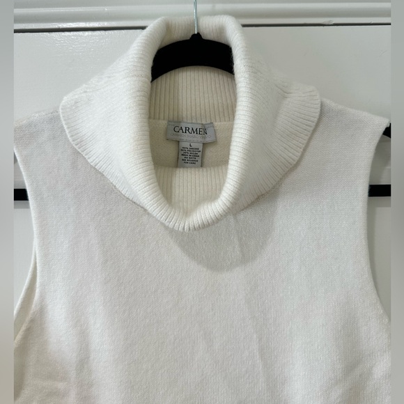 Carmen Marc Valvo white turtleneck knit sleeveless blouse top - Picture 7 of 13